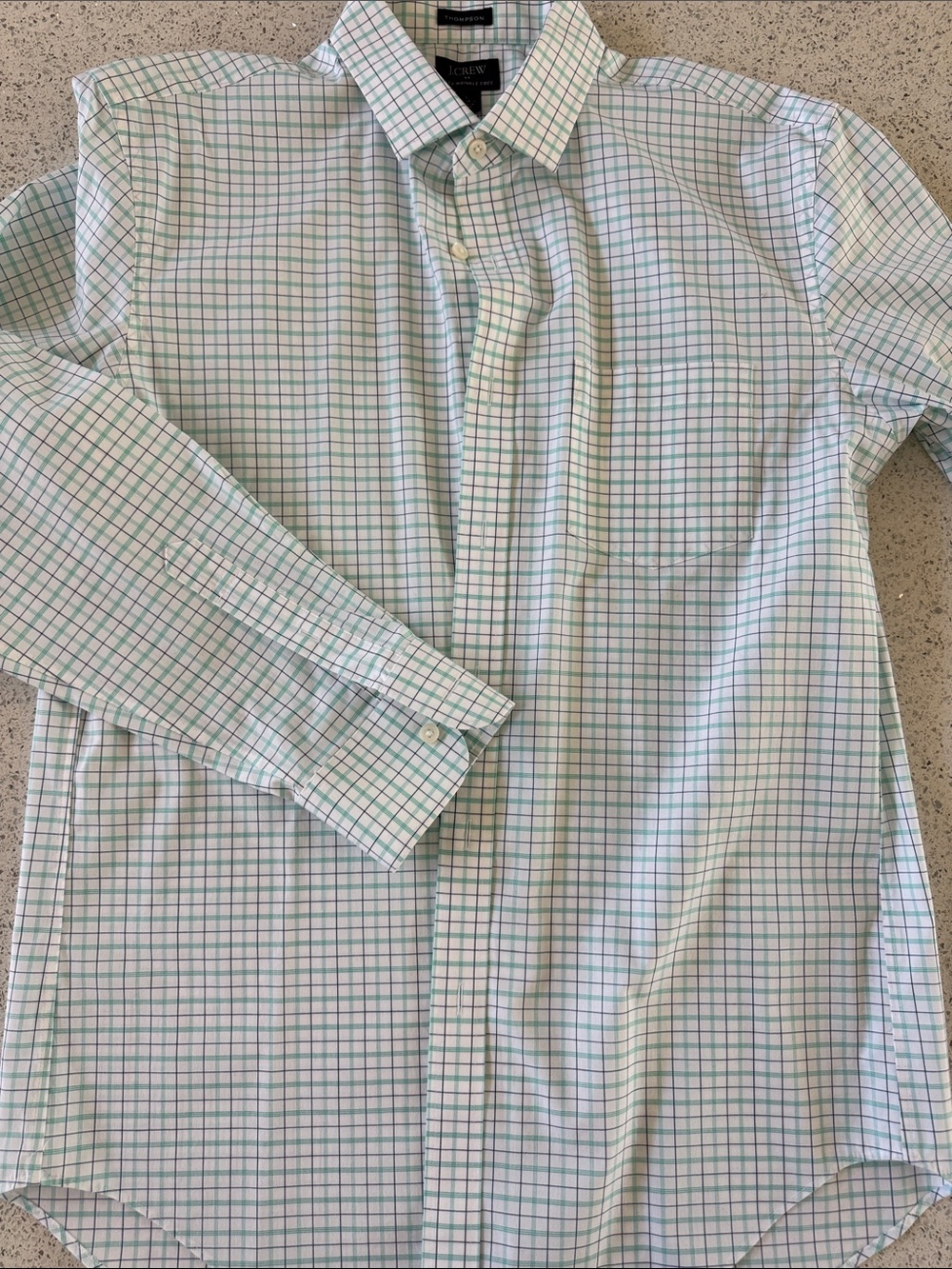 J. Crew Men's White Dress Shirt with Green and Blue Windowpane
